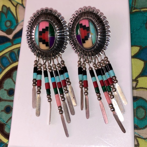 Native American Silver Earrings -Navajo (65bc266) - Mission  Vintage Native American Earrings Sterling Silver
